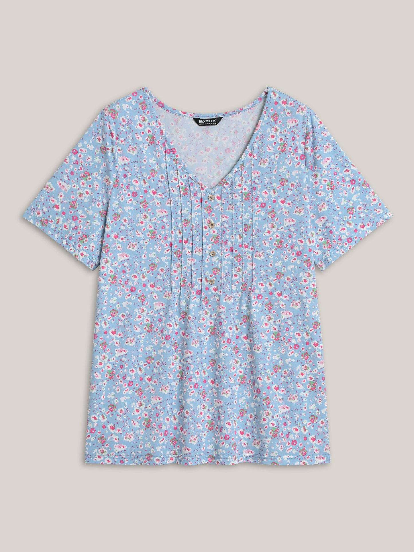 Floral Print Plicated Detail T-Shirt