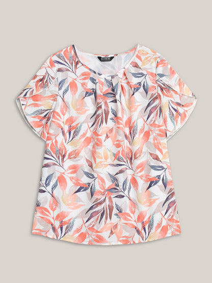 Floral Petal Sleeve Pleated Shirt