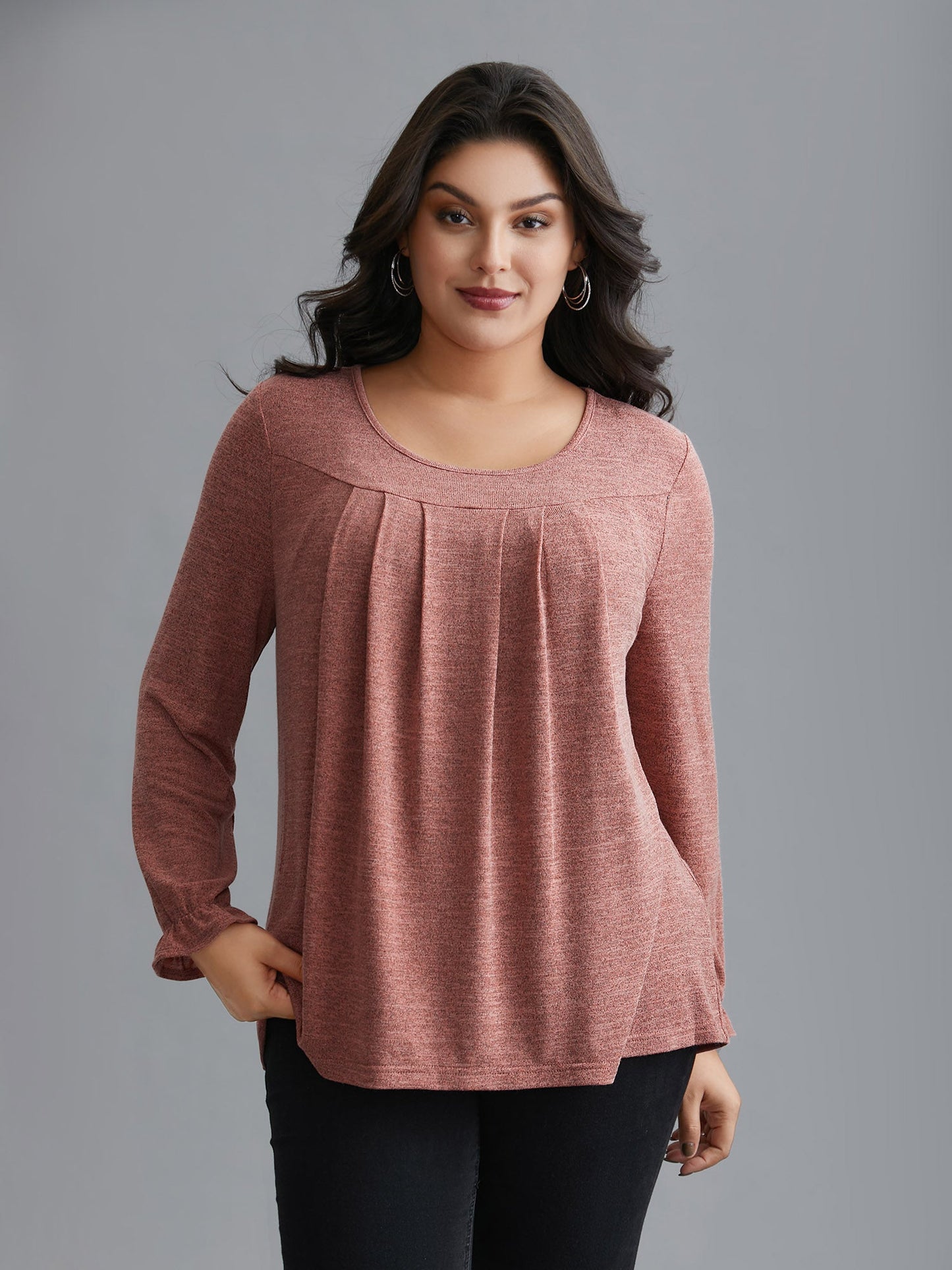 Round Neck Heather Pleated T-shirt