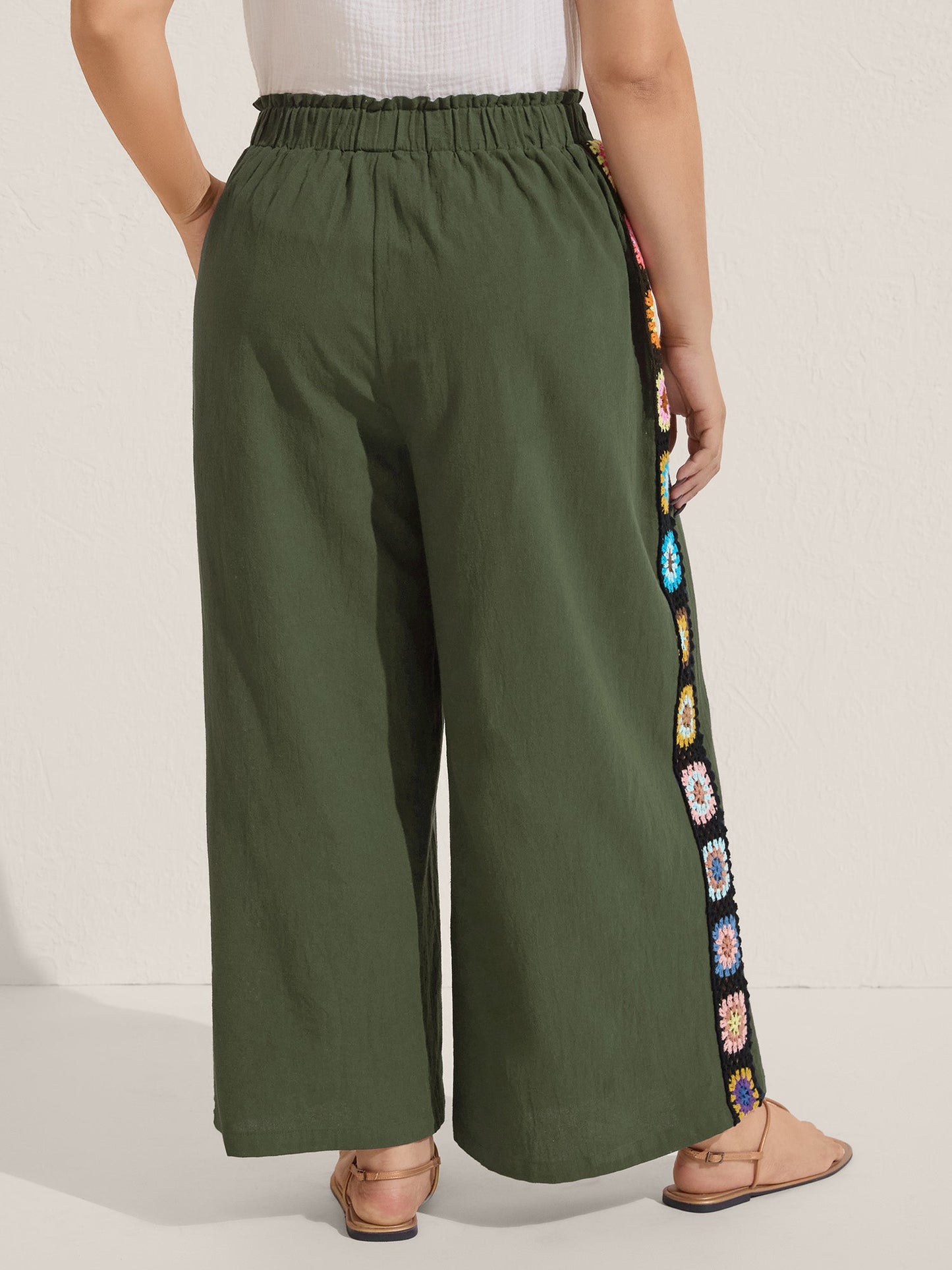 Shirred Waist Wide-Leg Spliced Pants