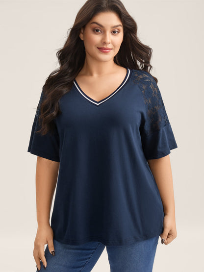 Supersoft Sheer Floral Sleeve V-Neck T-Shirt