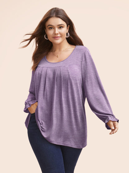Round Neck Heather Pleated T-shirt