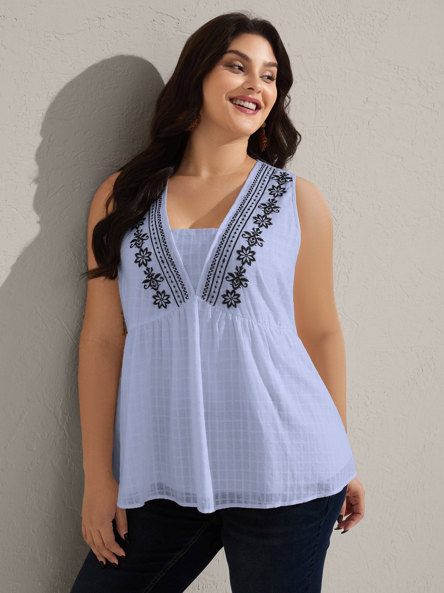 Pure Cotton Jacquard Embroidered Tank Top