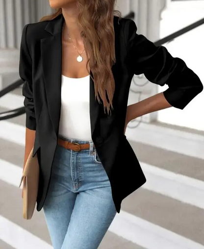 Women's Minimalist Solid Button Lapel Collar Blazer for Spring