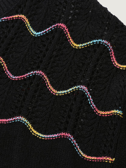 Ripple Textured Sheer Neck Backless Pullover