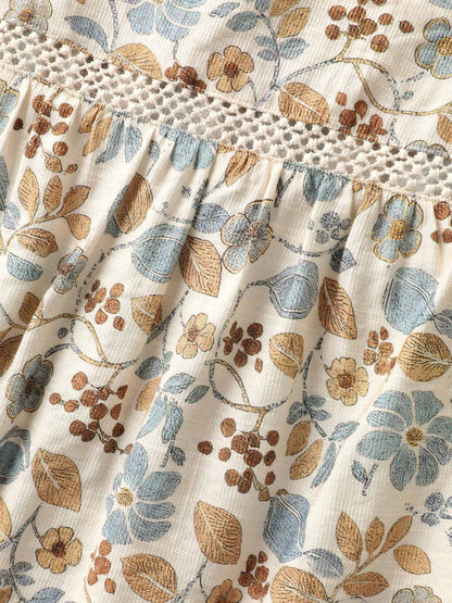 Lace Trim Spliced Floral Print Tank Top