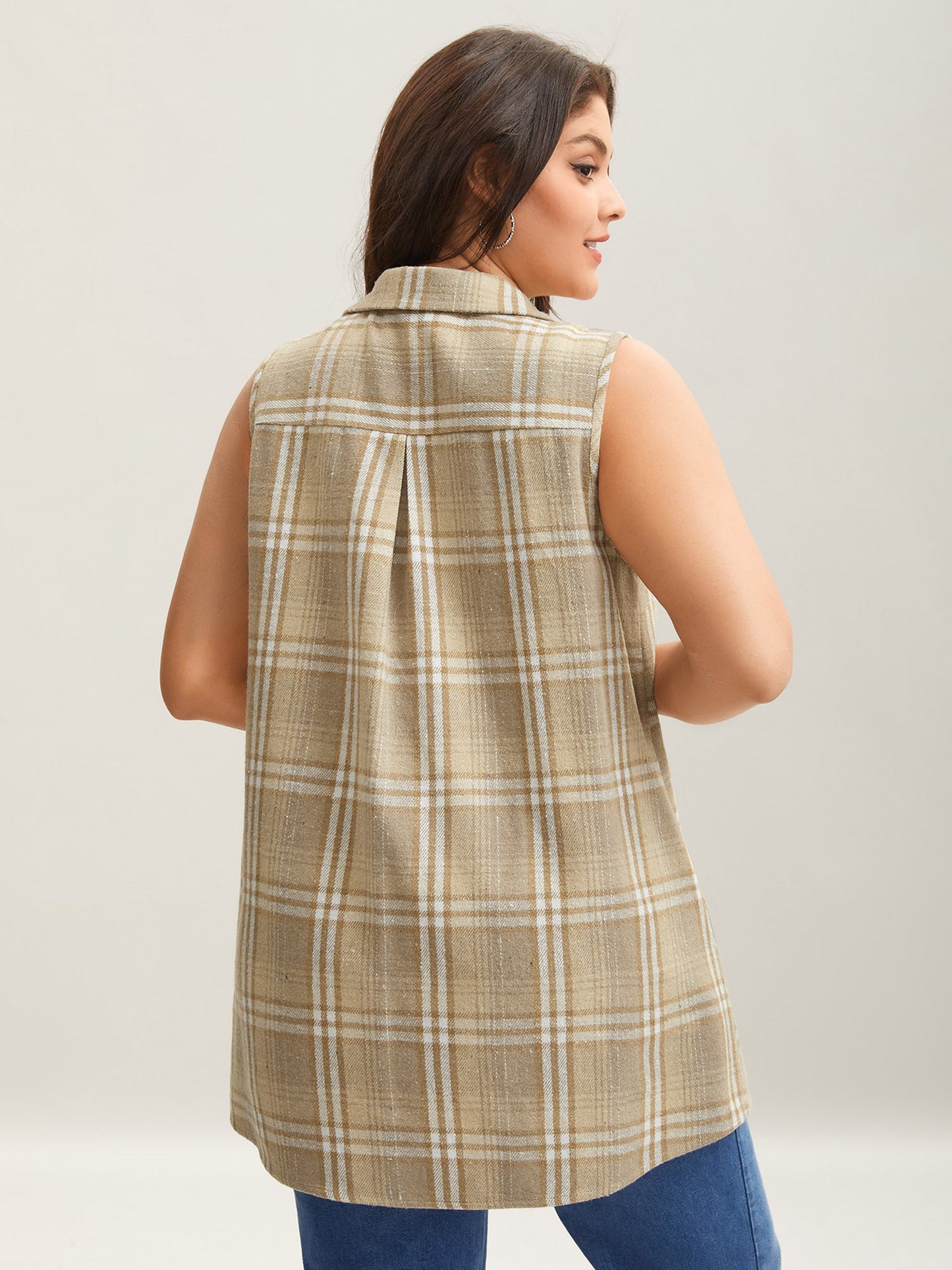 Plaid Flap Detail Sleeveless Jacket