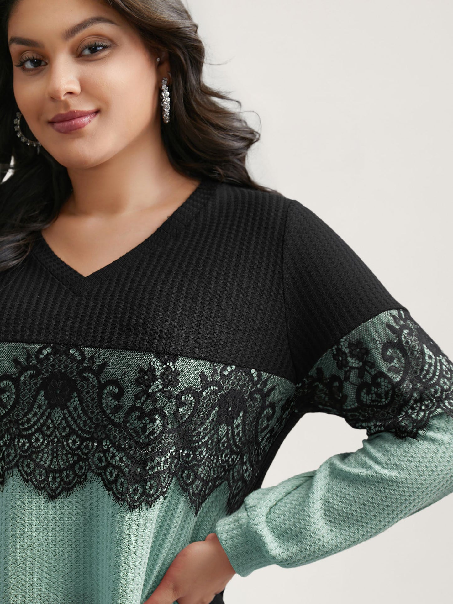 Crochet Lace Mesh Contrast Patchwork Top