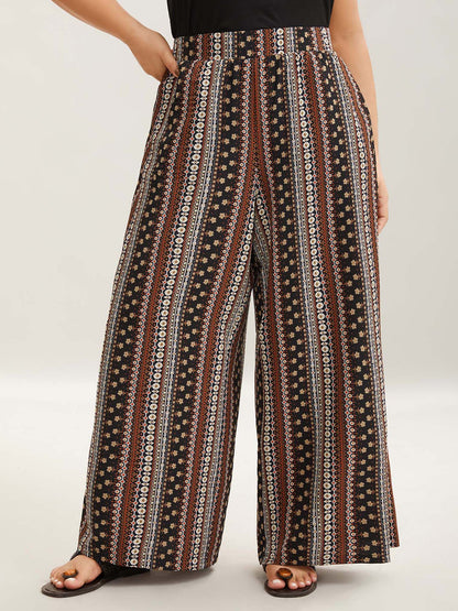 Boho Geometric Pattern Wide-Leg Pants