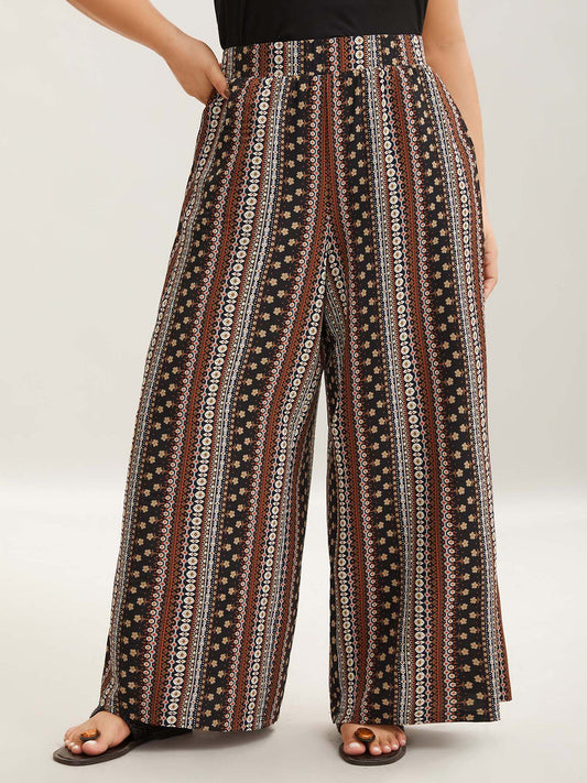 Boho Geometric Pattern Wide-Leg Pants