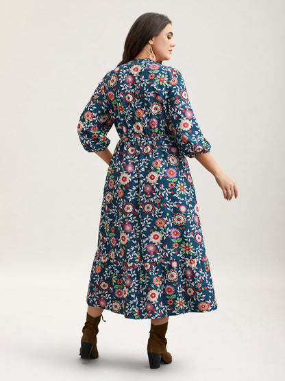 Floral Print Stretchy-Waist Pockets Maxi Dress