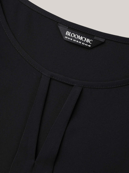 Sheer Textured Sleeve Neck Cut-Out Shirt