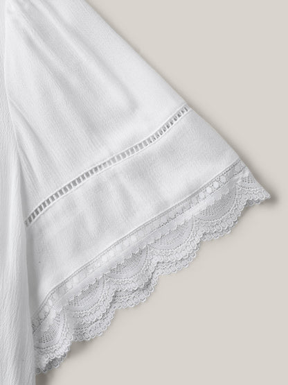 Rayon Flowy Lace Trim Solid Blouse