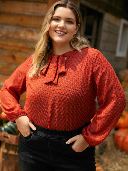 Wicked Neck Ribbon Lantern Sleeve Blouse