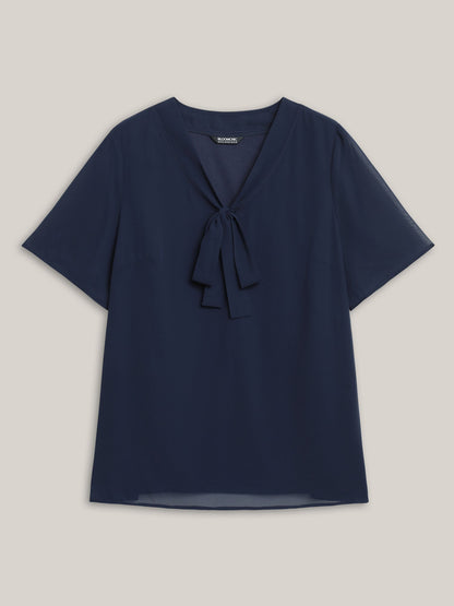 Ribbon Collar Placket Lined Blouse