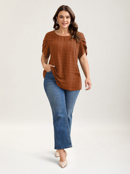 Textured Color Contrast Petal Sleeve Blouse