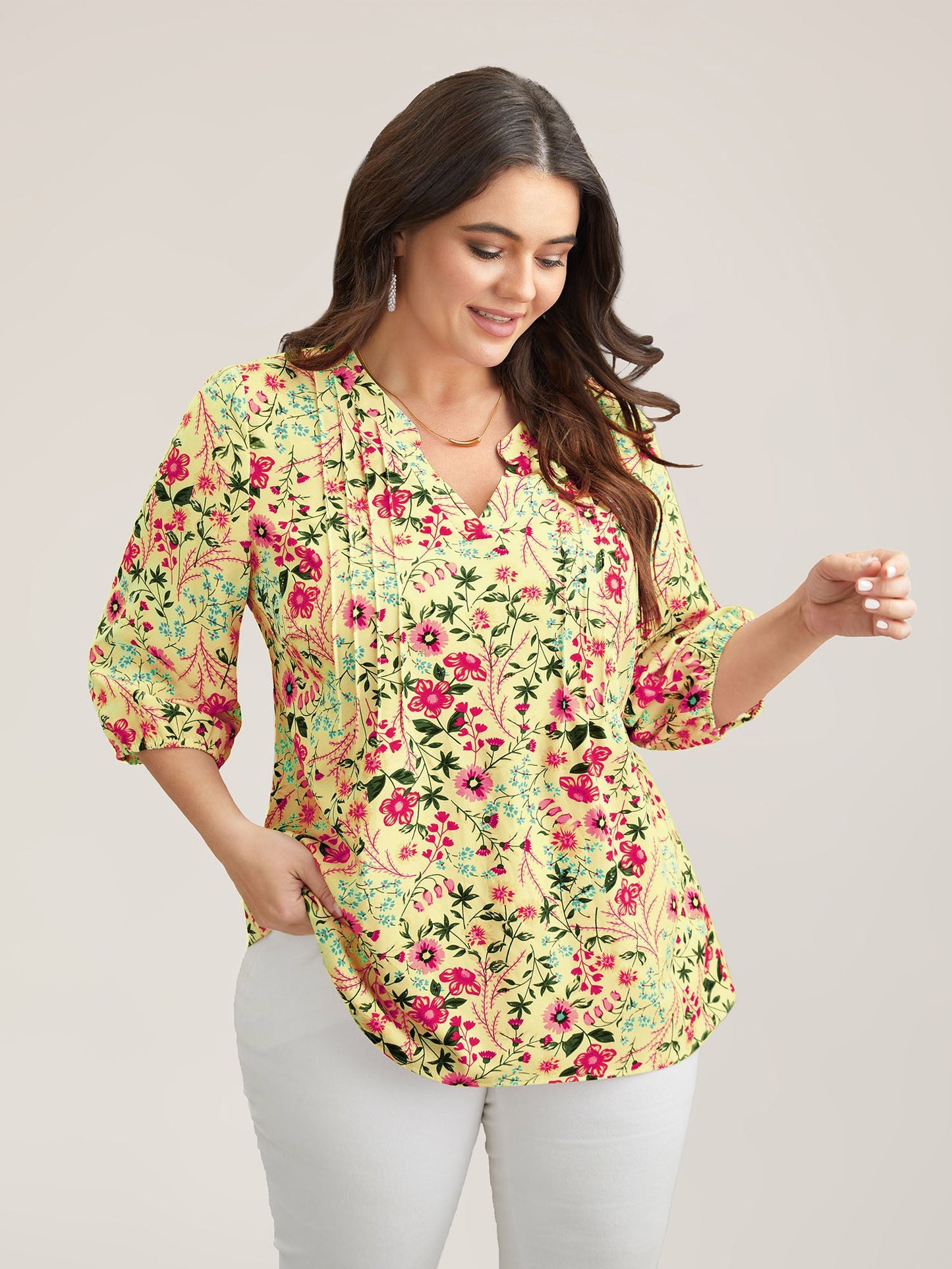 Floral Print Notched Collar Shirt