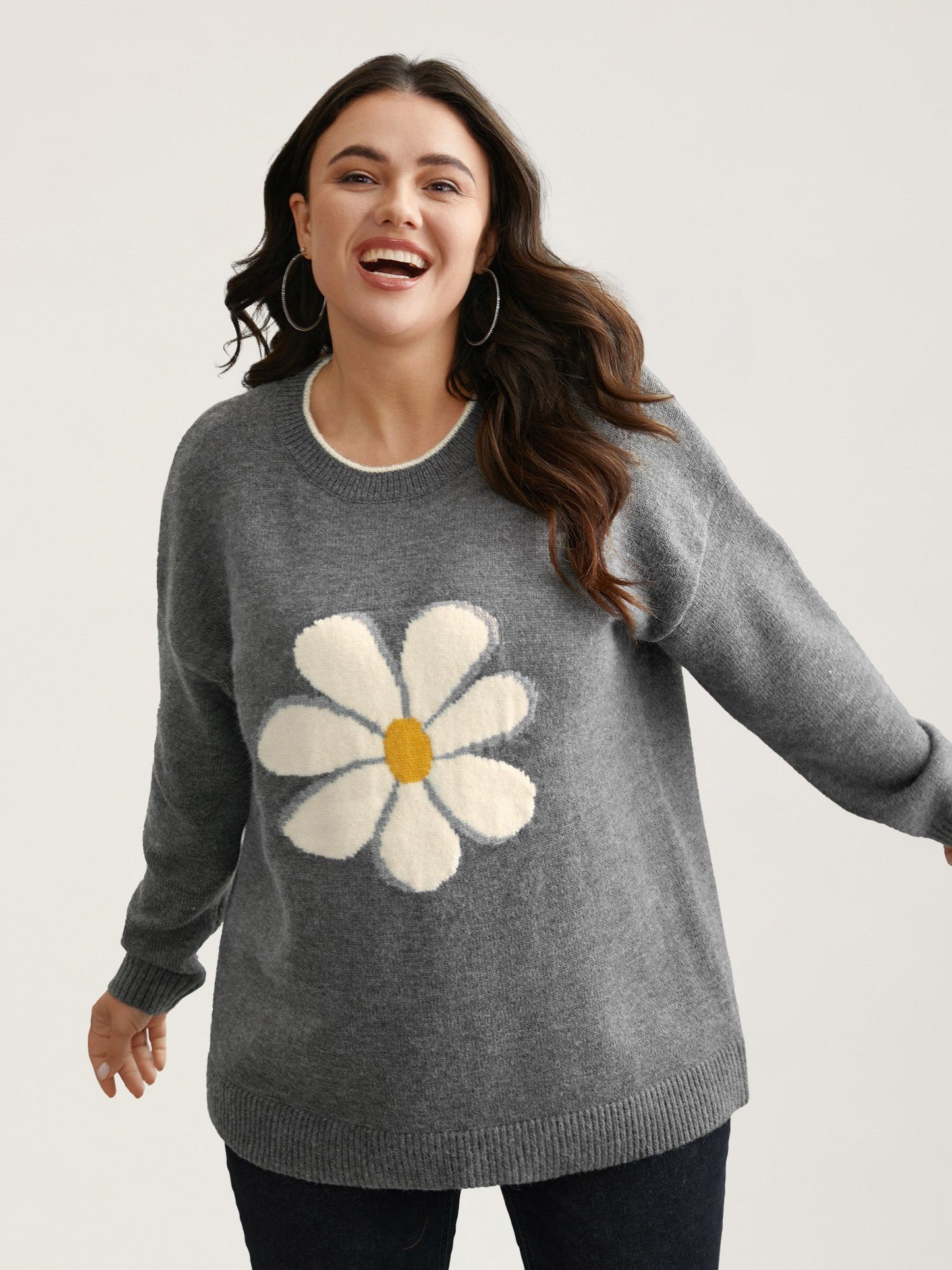 Floral Textured Crew Neck Pullover