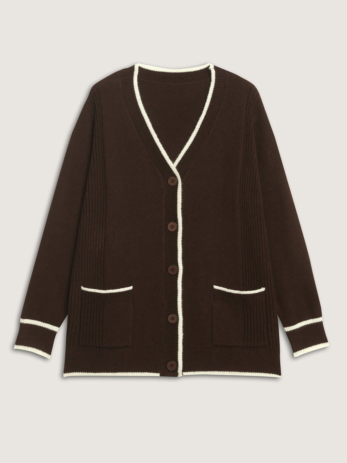 Textured Pocket Color Contrast Knit Cardigan