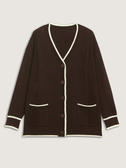 Textured Pocket Color Contrast Knit Cardigan