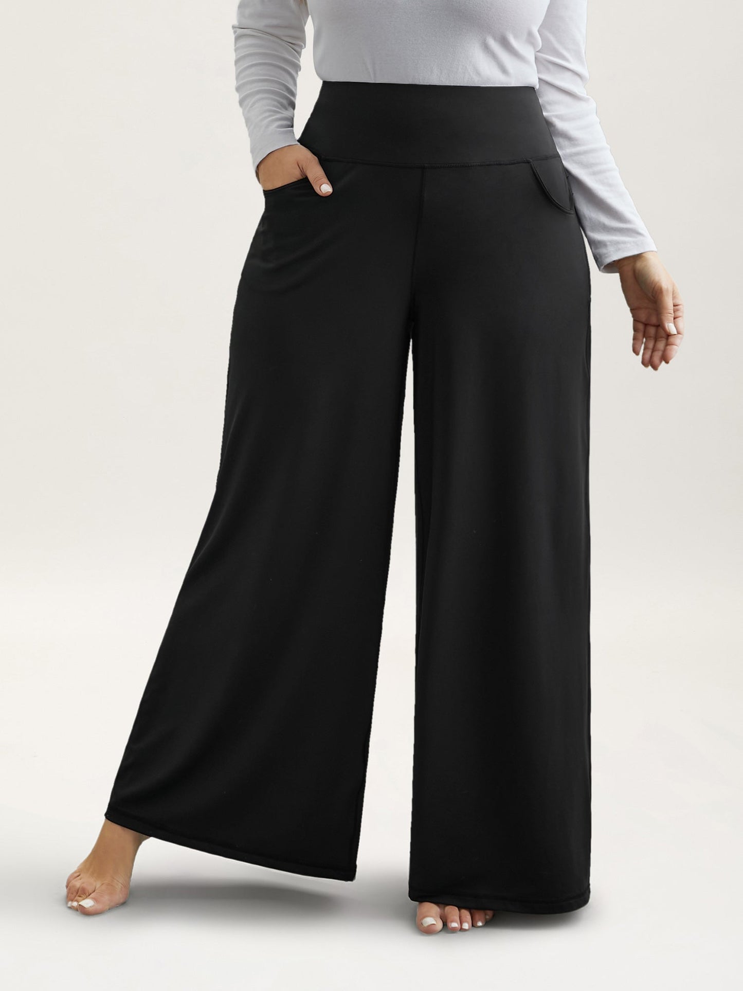 Super Stretchy Wide-Leg Casual Pocket Pants