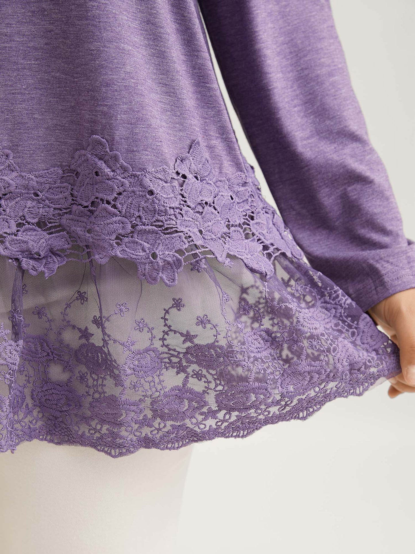 V Neck Lace Panel Jersey Top