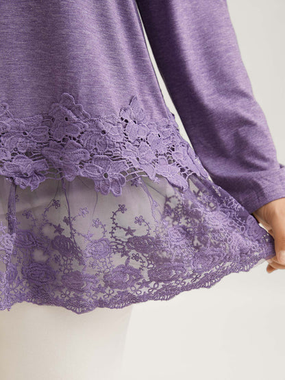 V Neck Lace Panel Jersey Top