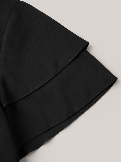 Toothpick Pleat Layered Flutter Sleeve Blouse