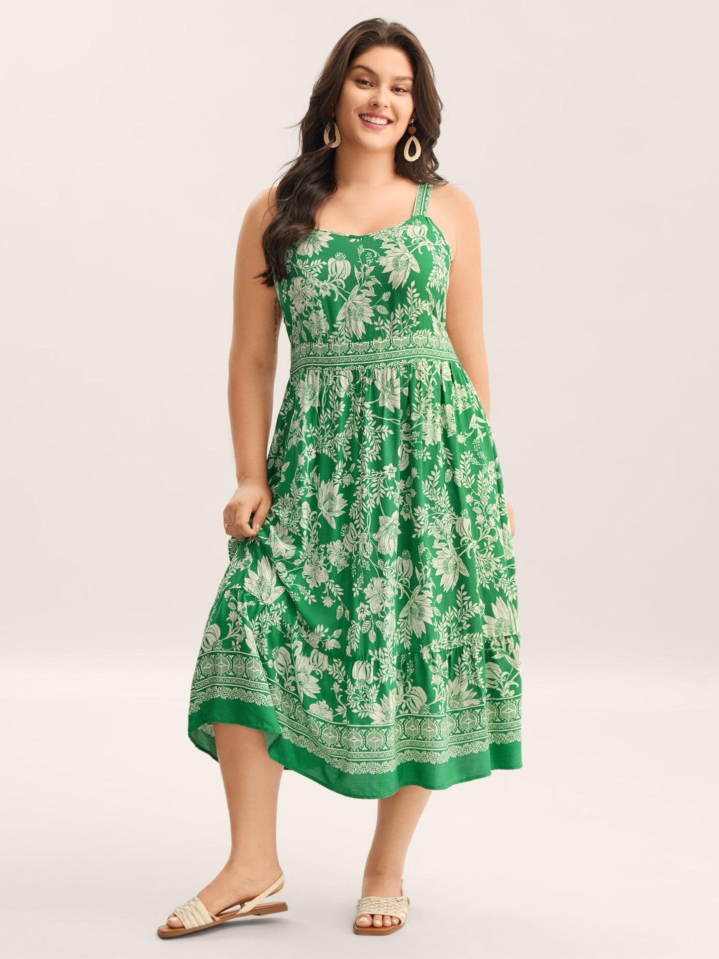 Breezy Floral Print Adjustable Straps Midi Dress