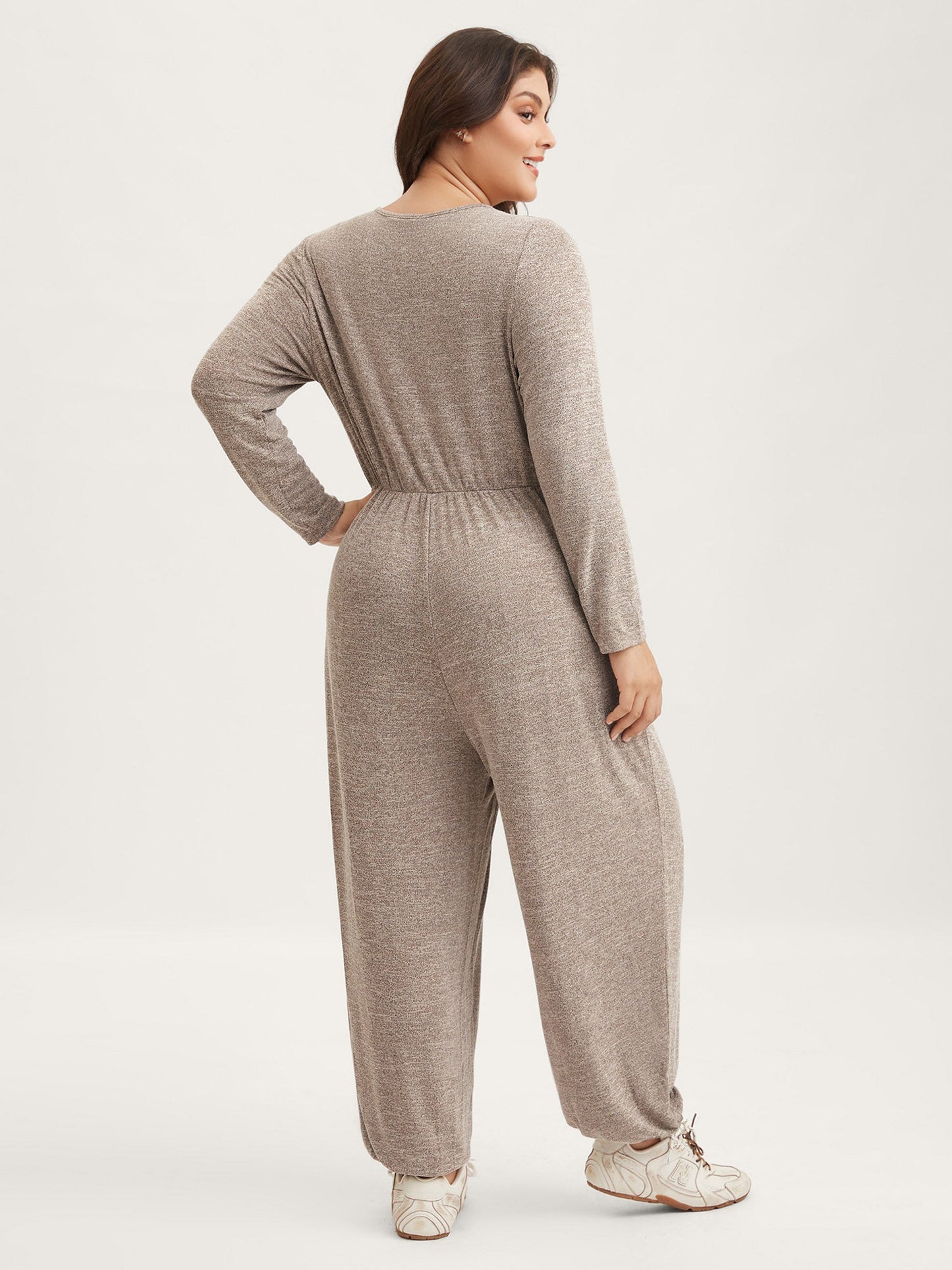 Elastic Waist Overlap Collar Lounge Jumpsuit