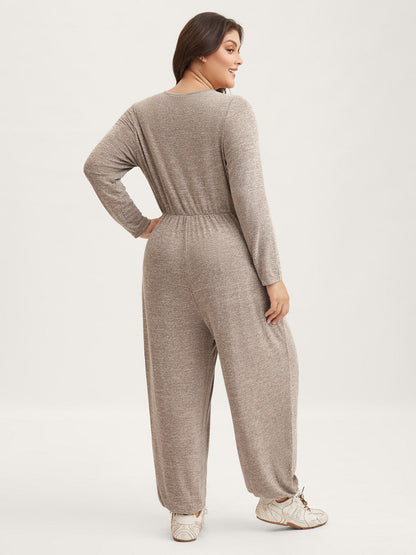 Elastic Waist Overlap Collar Lounge Jumpsuit