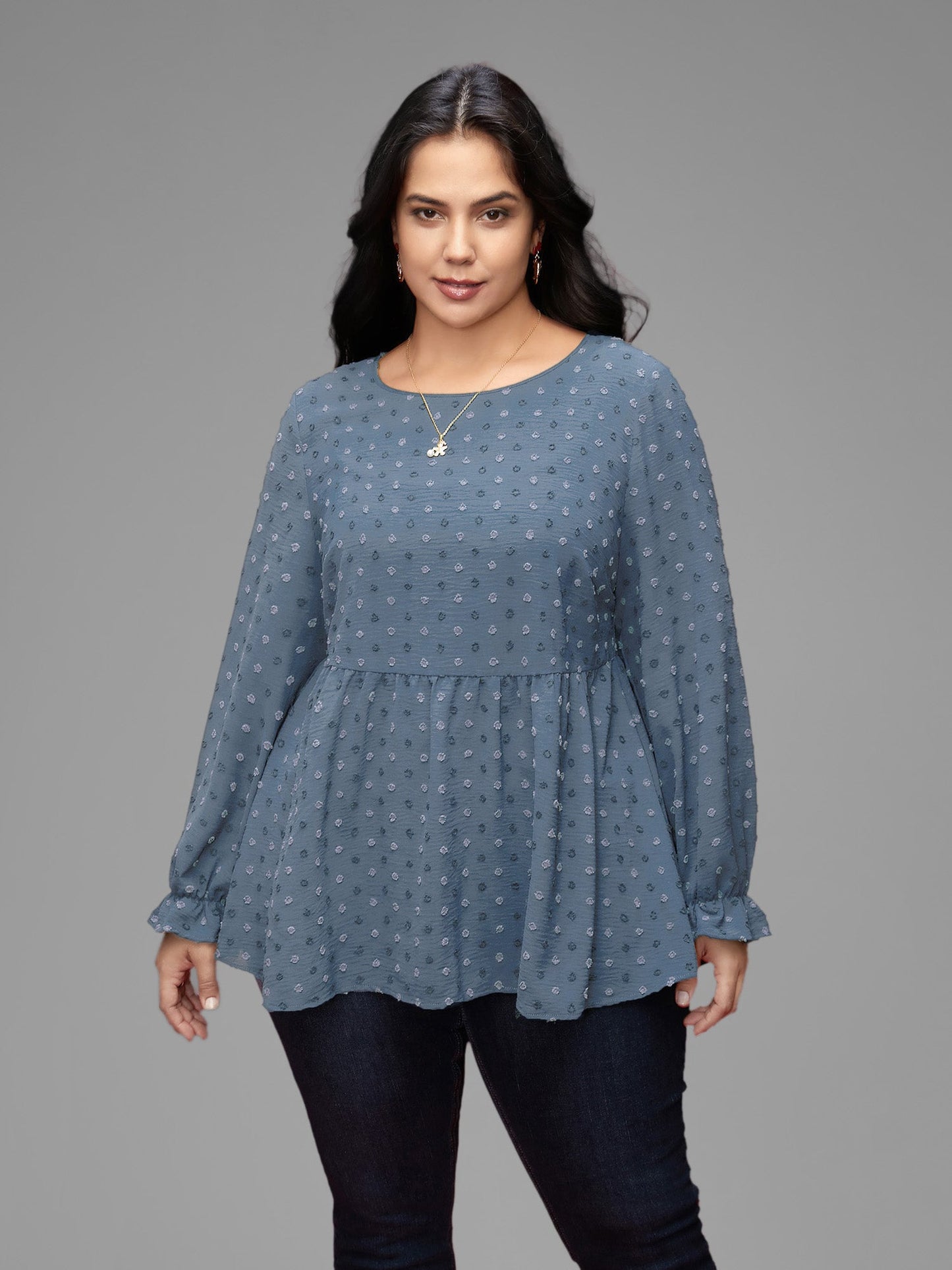 Textured Dot Elastic Cuffs A-line Blouse