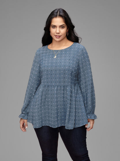 Textured Dot Elastic Cuffs A-line Blouse