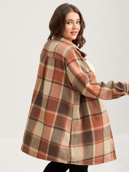 Plaid Chest Pockets Long Jacket