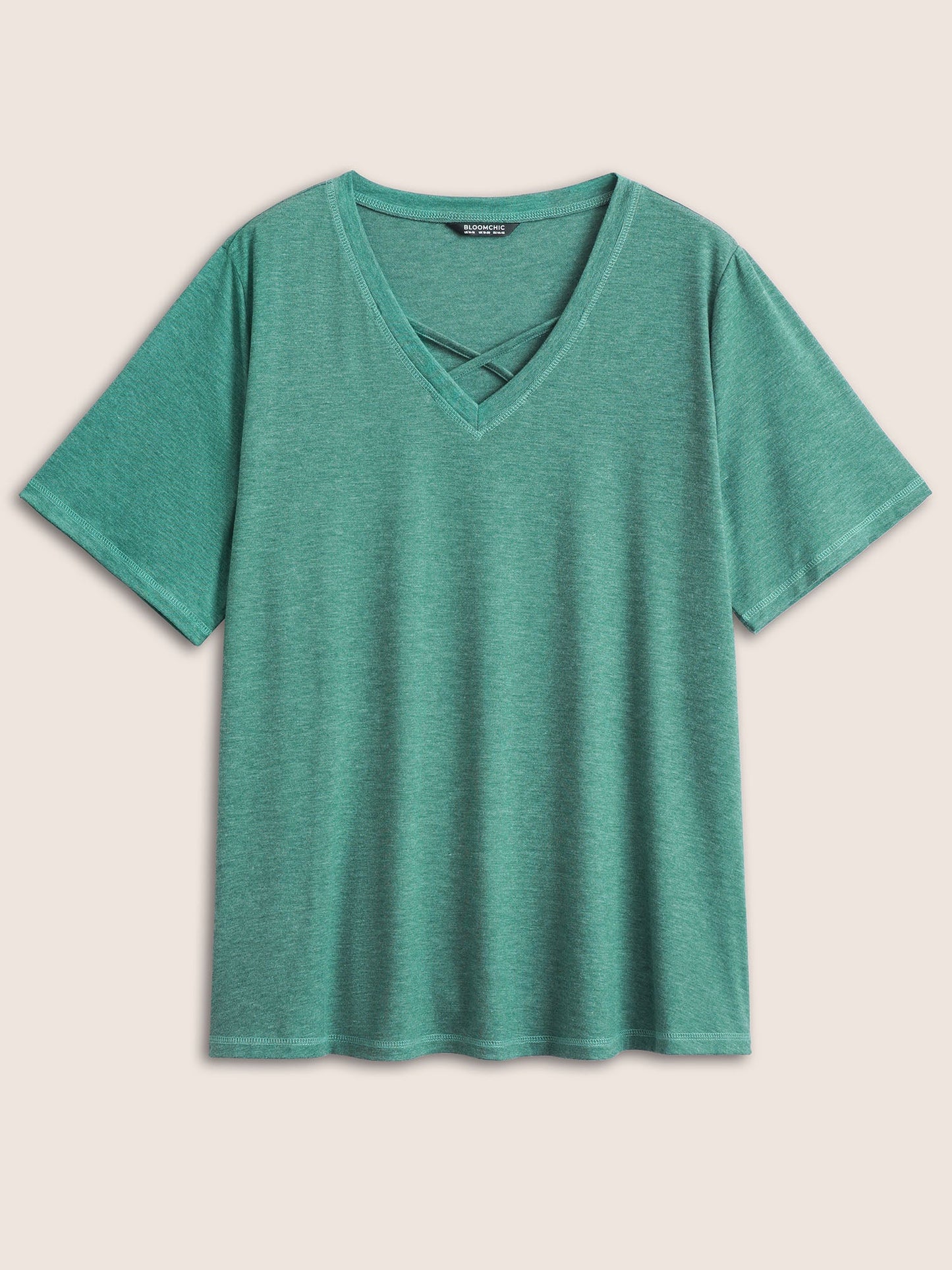 Solid Crisscross Neck Contrast Stitch T-shirt