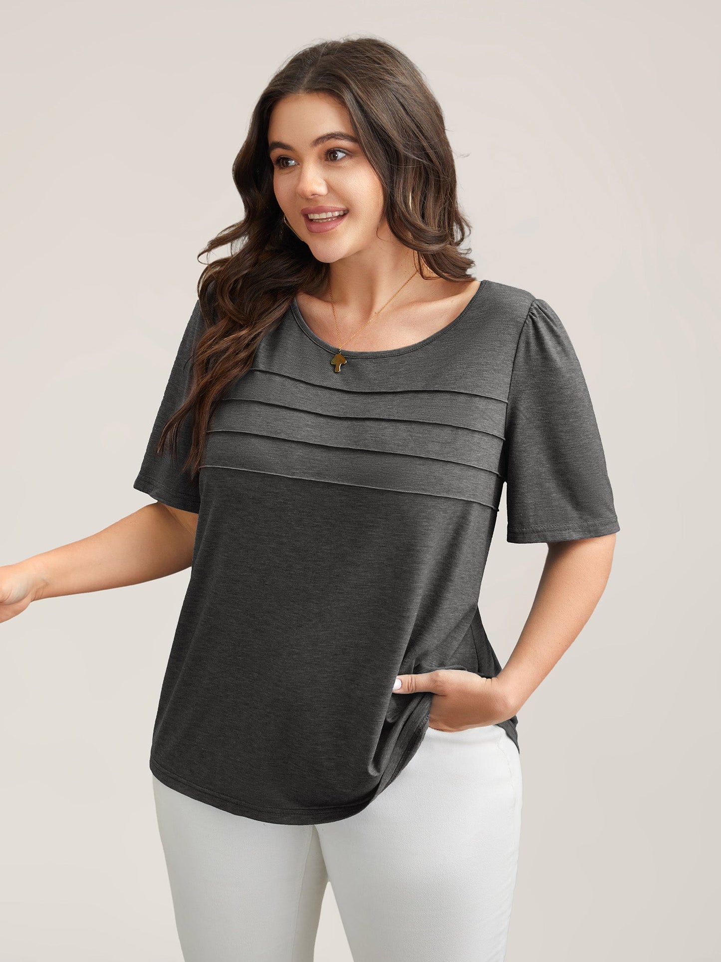 Seamed Round Neck Fitted T-Shirt