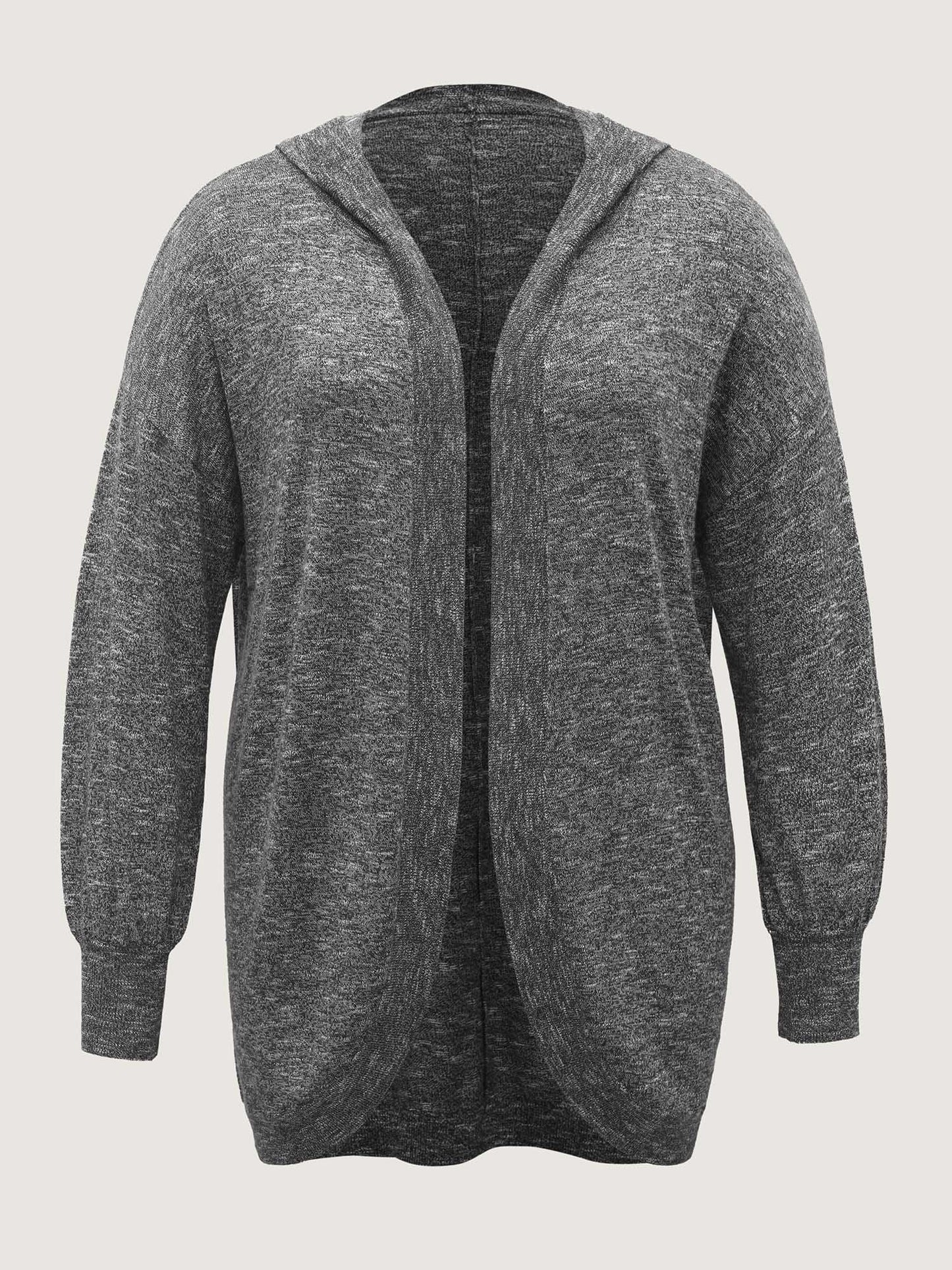 Hooded Heather Curvy Hem Lightweight Knit Cardigan