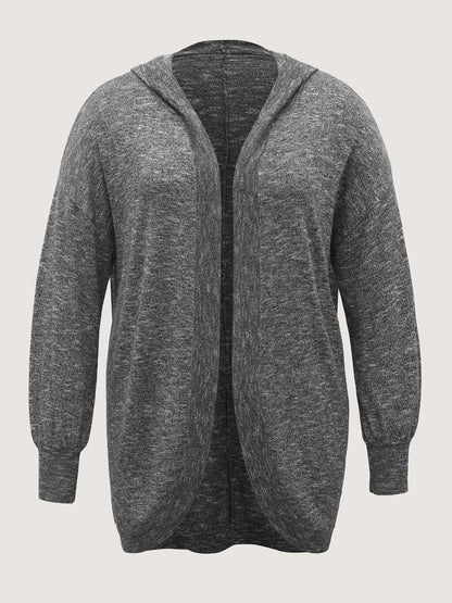 Hooded Heather Curvy Hem Lightweight Knit Cardigan