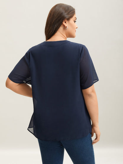 Ribbon Collar Placket Lined Blouse