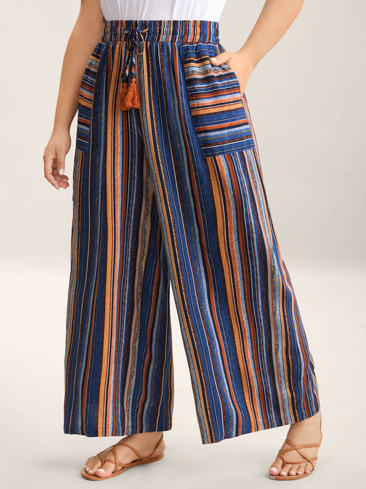 Boho Stripes Drawstring Wide-Leg Pants