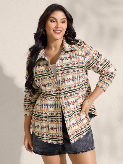 Boho Geometric Print Button Front Jacket