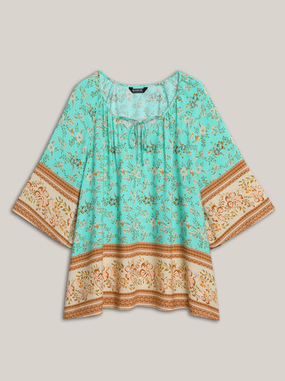 Boho Print Neck Ties Relaxed Fit Shirt