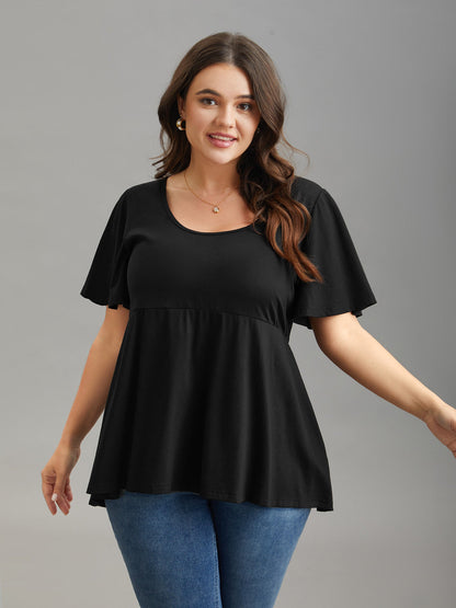 Ruffled Sleeve Round Neck Babydoll Top