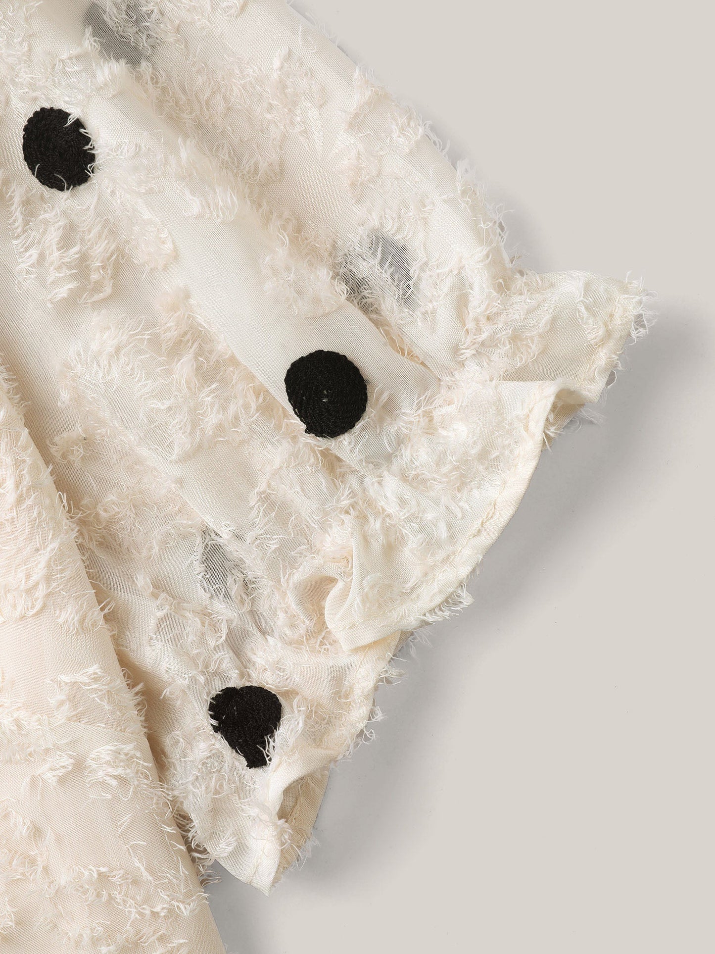 Textured Dots V-Neck Puff Sleeve Blouse