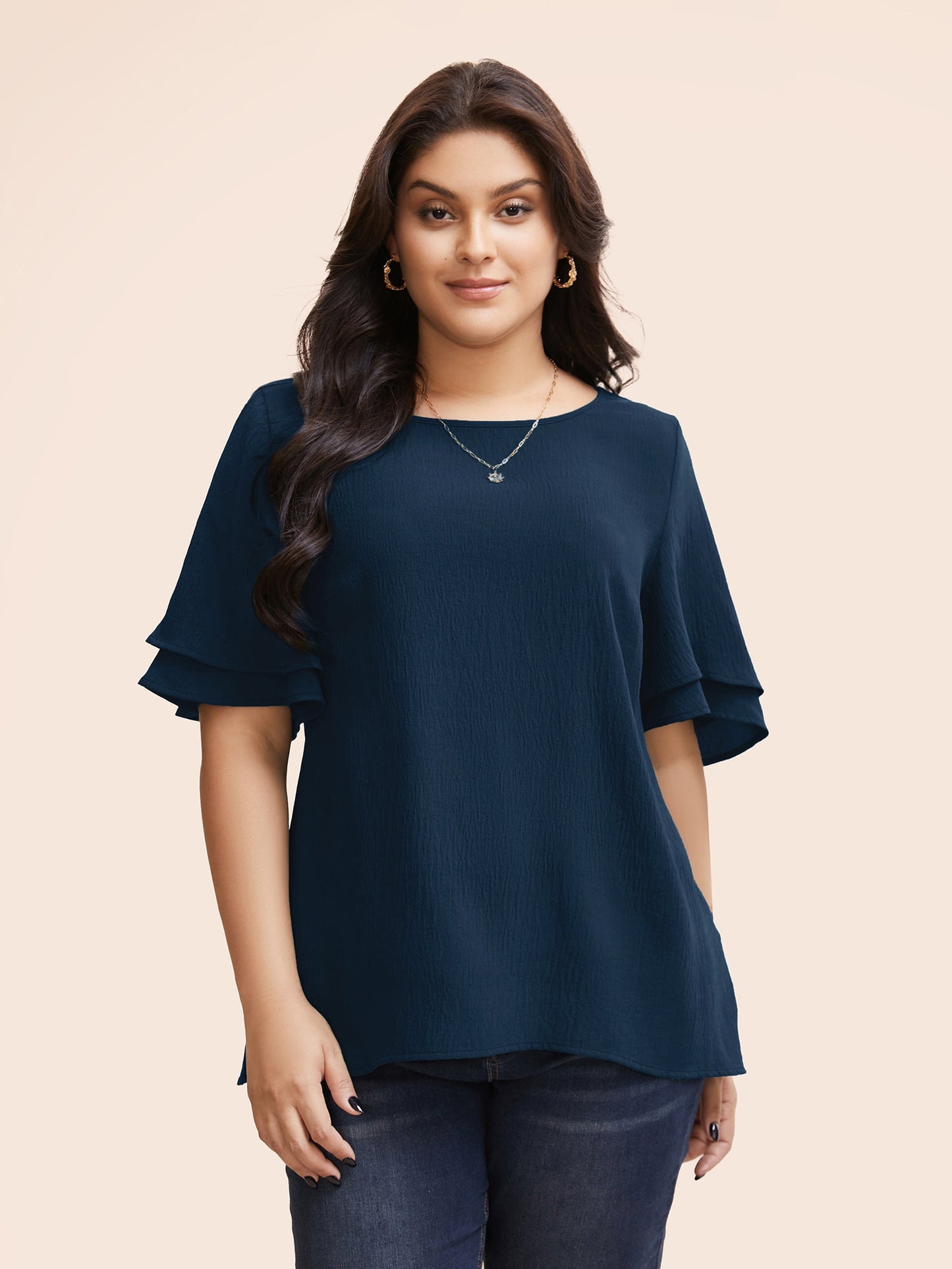 Solid Tiered Ruffles Split Hem Blouse