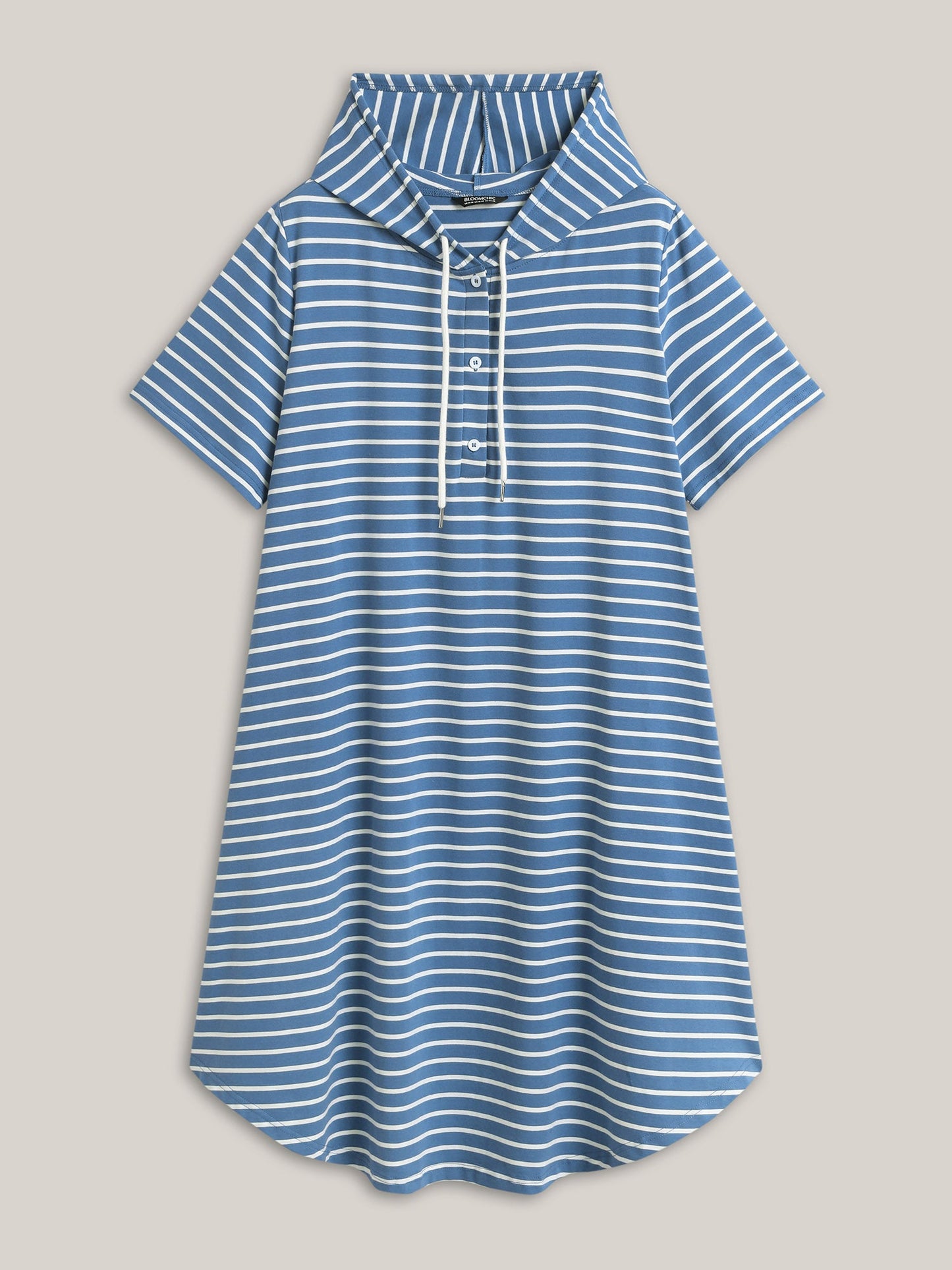 Stripe Print Curvy Hem Hooded Midi Dress