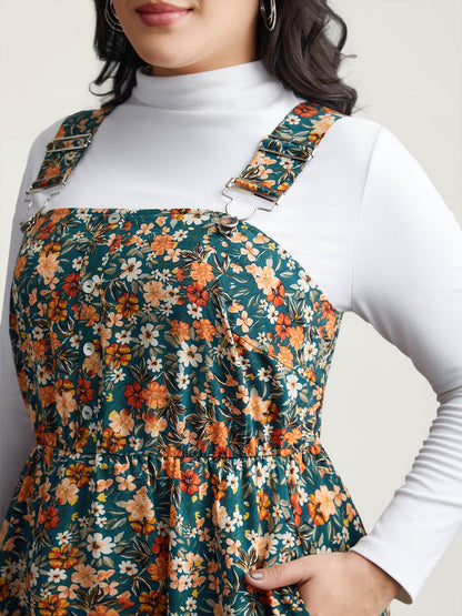 Ditsy Floral Adjustable Straps Elastic Waist Dress