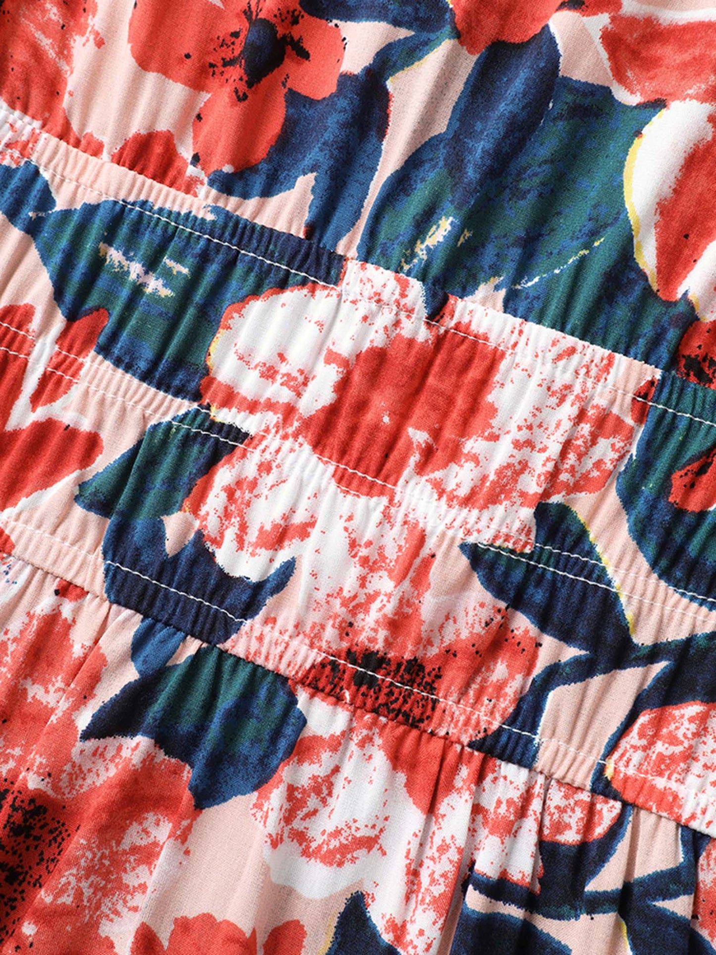 Floral Three-Layered Stretchy Waist Midi Dress