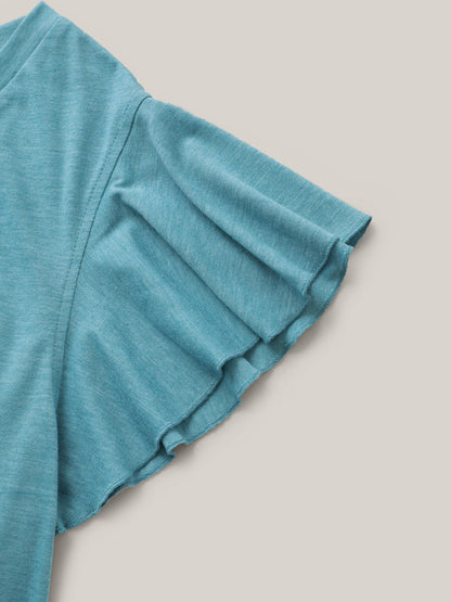 Solid Heather Gathered Ruffle Sleeve T-shirt