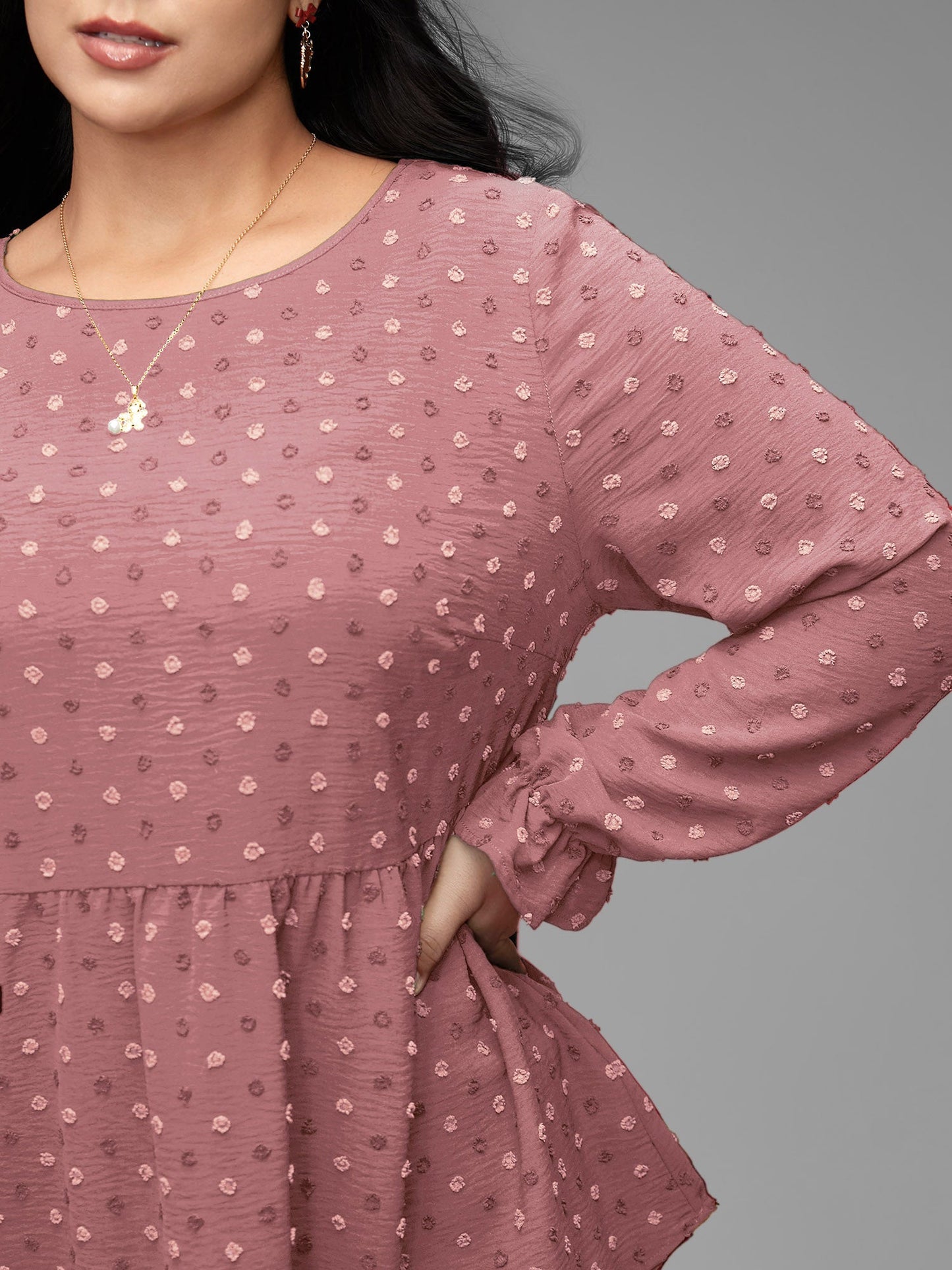 Textured Dot Elastic Cuffs A-line Blouse